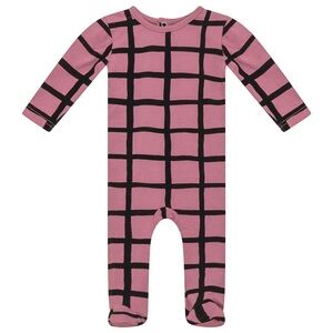 NWOT 365 Mauve pink rose black velvet check squares footie back snap 0/3